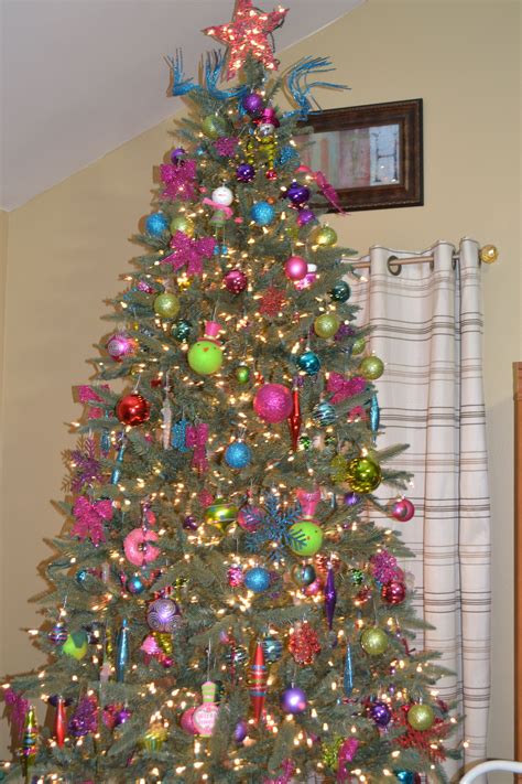 Christmas Tree With Pink Purple Lime Green Blue And Red Purple Christmas Tree Purple