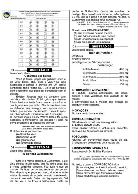 Simulado Spaece 5 Ano Português - Simulado de português 5º ano spaece 2014 | PDF