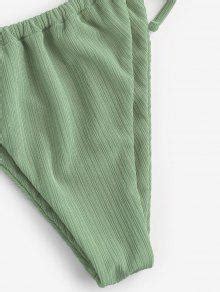 ZAFUL Skimpy Textured Ribbed Frilled Ties String Bikini Swimwear In GREEN ZAFUL