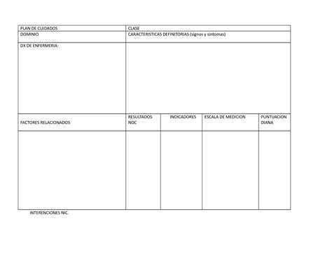 Formato Place 2 Ninguna INTERENCIONES NIC PLAN DE CUIDADOS CLASE