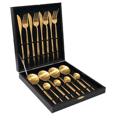 16 Pcs Brushed Gold Flatware Set House Of Andaloo Tableware Collection House Of Andaloo