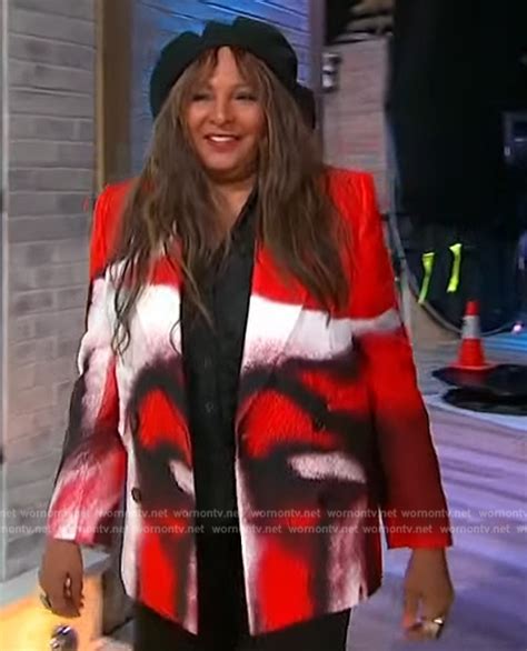 WornOnTV Pam Griers Red And White Printed Blazer On Sherri Clothes