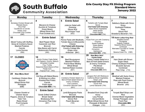 January Nutrition Menus South Buffalo Community Association