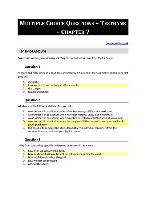 Economics 5 MCQ C7 Memo MULTIPLE CHOICE QUESTIONS TESTBANK