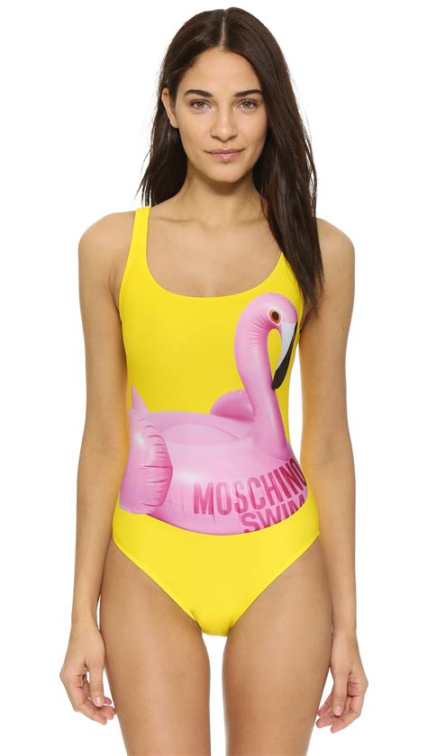 Lyst - Moschino Flamingo One Piece Swimsuit in Yellow