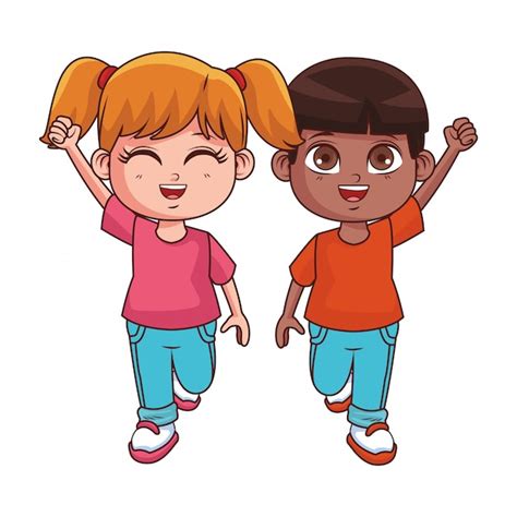 Dibujos animados de niños lindos Vector Premium