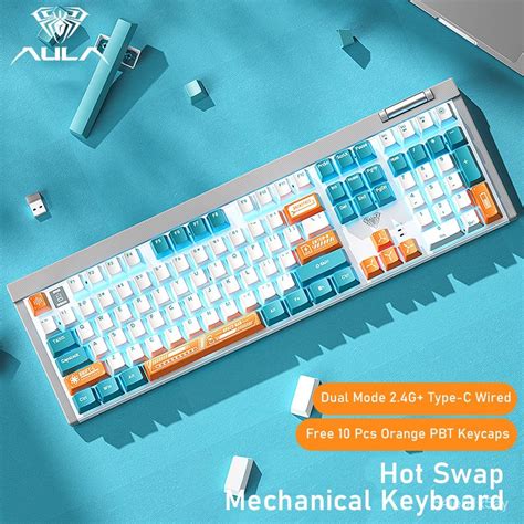 Jual AULA F3050 Wireless Mechanical Keyboard Hot Swappable Keyboard LED Light 2 4G Wired Dual