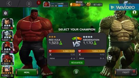 Red Hulk Vs Abomination Marvel Contest Of Champions Youtube