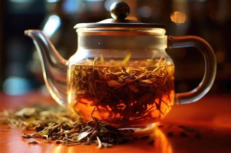 Premium AI Image | Closeup of tea leaves steeping in a glass teapot ...