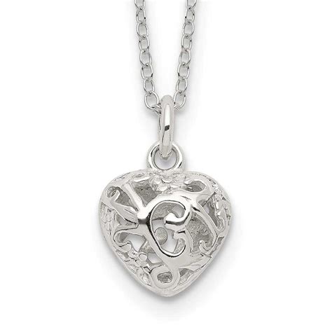 Sterling Silver Polished Puffed Filigree Heart 18 Inch Necklace