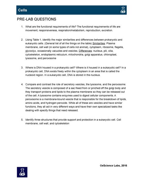 AP 5045 Pre Lab Questions And Experiments L02 Cells PRE LAB QUESTIONS