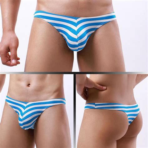 Mens Sexy Striped G Strings Thongs Underwear Bikini Briefs Sexy U Pouch Panties EBay