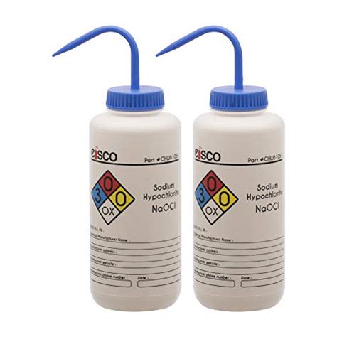 EISCO 2PK Wash Bottle For Sodium Hypochlorite Bleach 1000ml