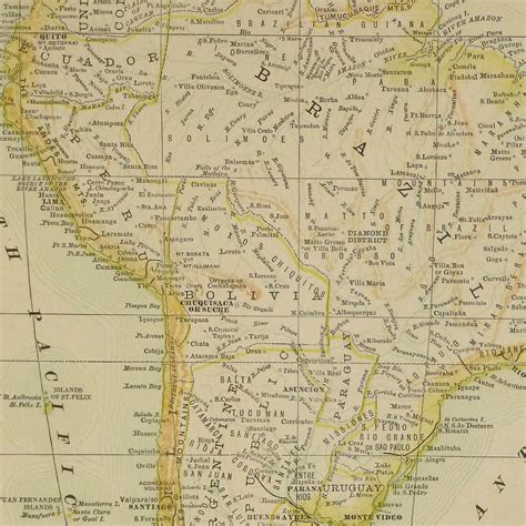 South America Map, 1890 - Original Art, Antique Maps & Prints