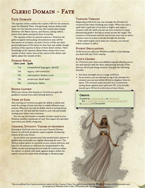 Oc Fate Domain Homebrew Cleric Subclass Rdnd