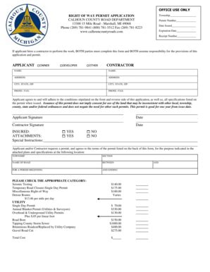 Fillable Online Right Of Way Permit Application Front Calhoun County