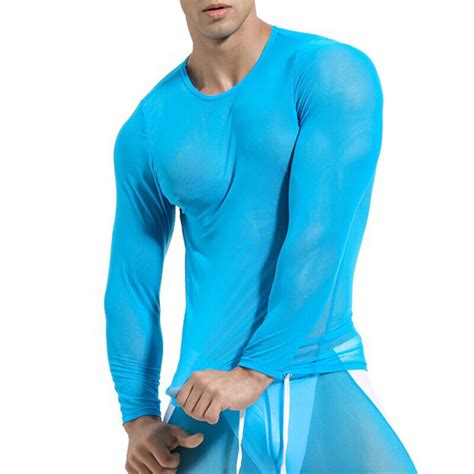 Men Long Sleeve See Through Mesh T Shirts Sexy Muscle Clubwear Blouse Tops Tee Ebay