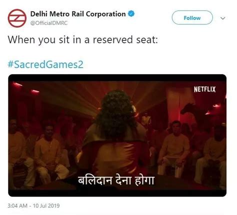 Delhi Metro Takes Twitter By Storm With This Sacred Games Meme