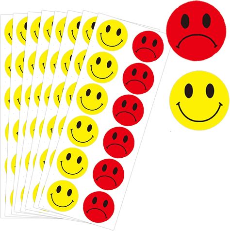 Inch Yellow Happy Smiley Face Stickers And Unhappy Red Sad Labels