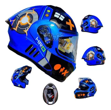 Casco Para Moto Azul Abatible Hro Deportivo Certificado Dot Meses Sin