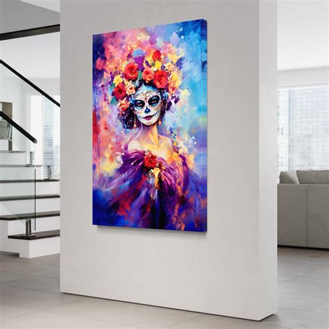 La Calavera Catrina Canvas Wall Art, Afterlife Wall Art, Día De Los Muertos Wall Art, Large ...