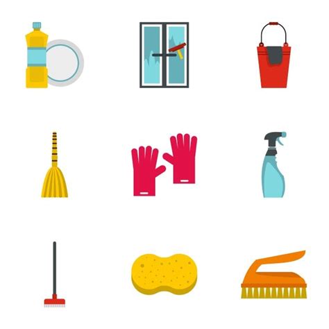 Flat Comic Style Vector Design Images Sanitation Icons Set Flat Style