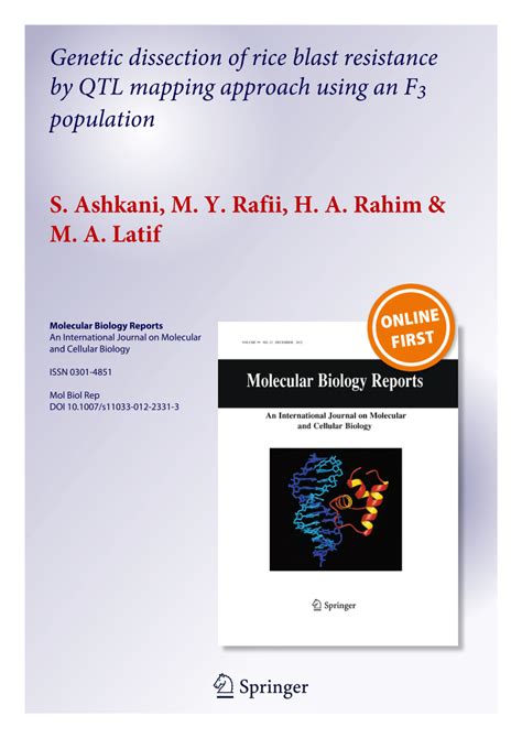 PDF Genetic Dissection Of Rice Blast Resistance By QTL Mapping