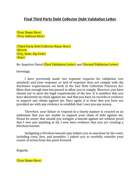 Free Printable Debt Validation Letter Templates Pdf Word Medical