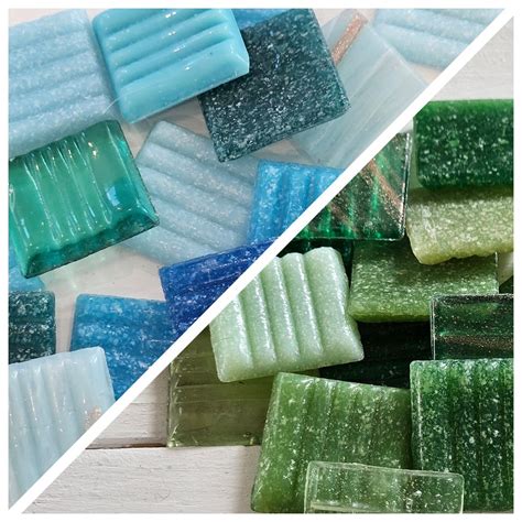 40 Glass Mosaic Tiles Square Tiles Vitreous Tiles Green Tiles Blue Tiles 20 Mm Diy Craft