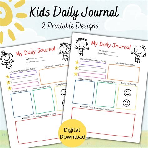 Daily Journal Pages Kids, Children's Printables, Journal Prompts for ...