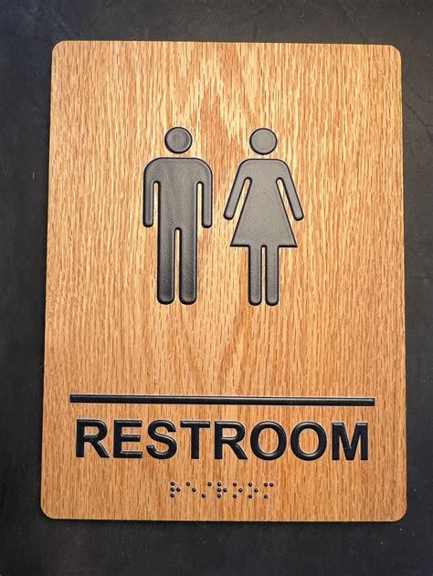 Ada Compliant Rustic Wood Bathroom Sign With Raised Letters And Braille