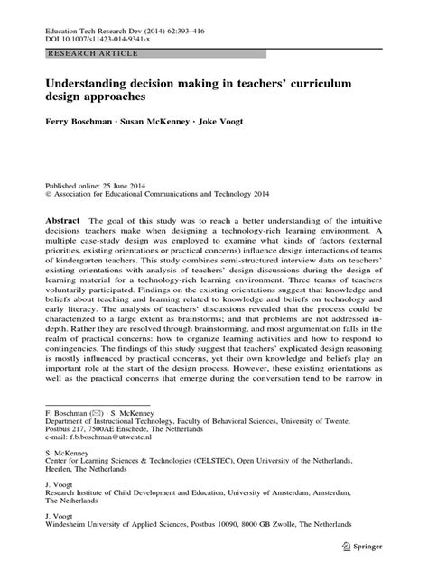 Understanding Decision Making in Teachers' Curriculum Design Approaches ...