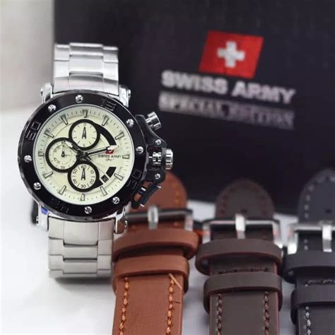 Jam Tangan Pria Chronograph Swiss Army 100 Original Bonus Tali Kulit