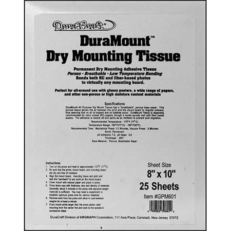 Duracraft Dry Mount Tissue 8 X 10 25 Sheets Black Lab Imaging