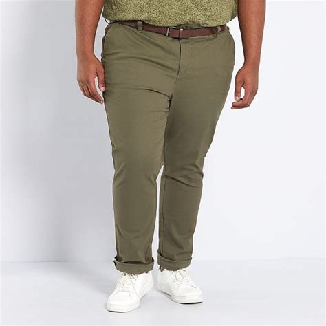 Pantalon Chino Slim Ceinture Grande Taille Homme Kaki Kiabi