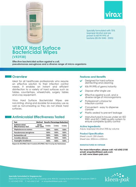 Virox Hard Surface Bactericidal Wipes 200 Sheets