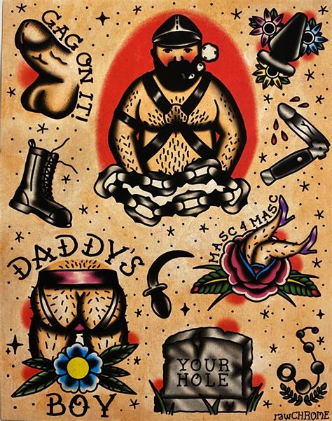 Gay Kink Tattoo Flash Art Homoerotic Traditional Erotic Gay Etsy Ireland