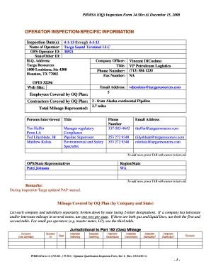 Fillable Online Utc Wa Inspection Document Phmsa Form Oq Inspection