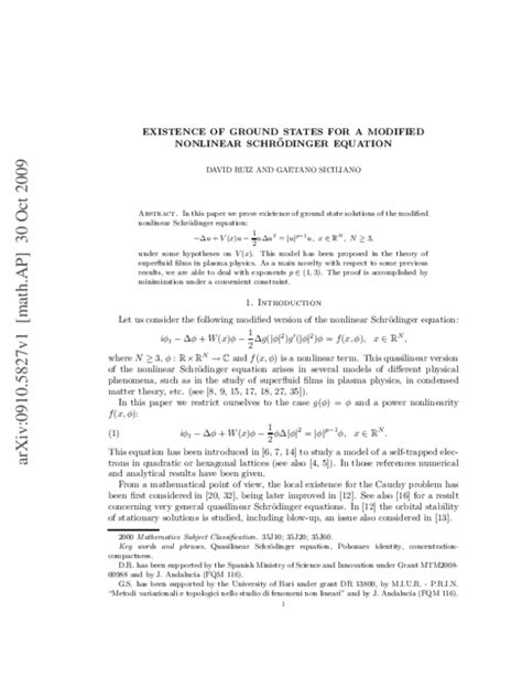 Pdf Existence Of Ground States For A Modified Nonlinear Schrödinger