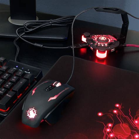 Enhance Led Gaming Mouse Bungee Cord Holder With Port Usb Hub Red