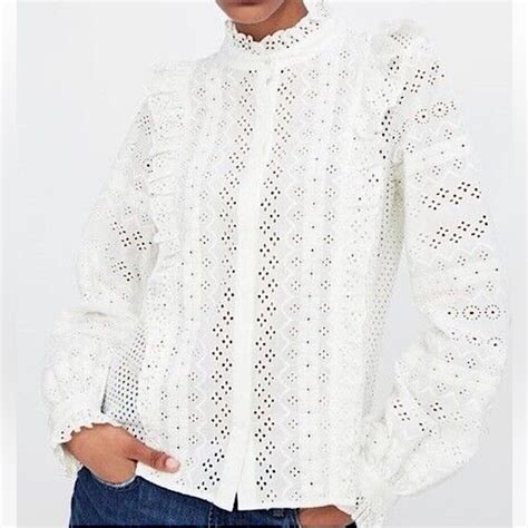 Zara Tops Zara Woman Premium Collection White Broderie Anglaise