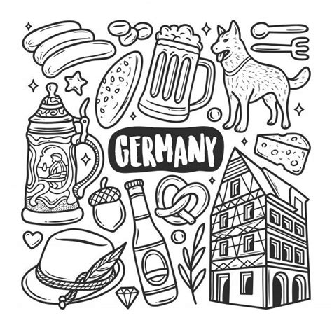 Germany Icons Hand Drawn Doodle Coloring Free Vector