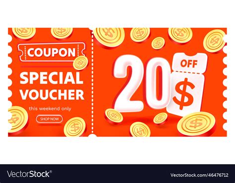 Coupon special voucher 20 dollar check banner Vector Image