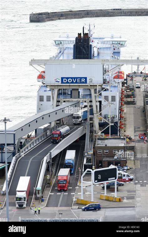 Ferry Unloading The Port Of Dover In Kent United Kingdom Stock Photo