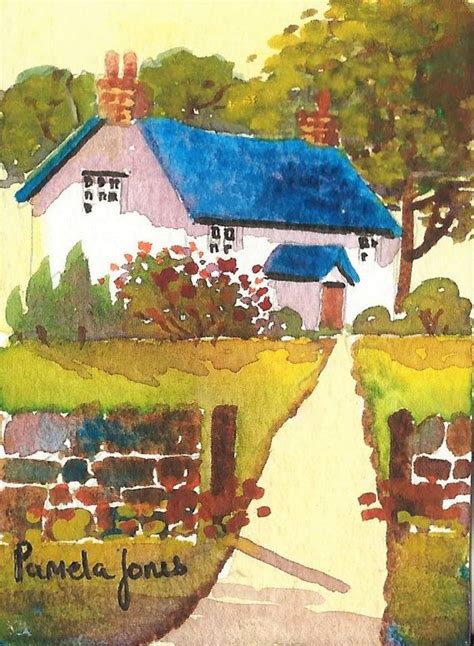 Aceo Original Watercolour Welsh Cottage Miniature Painting Ins X