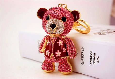 Rhinestone Teddy Bear Keychain Cute Teddy Bear Keyholder Etsy