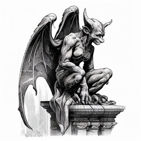 Gargoyle Se Sienta En Una Roca Ilustración En Estilo Gráfico Criatura