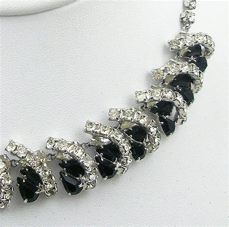 Vintage Black Clear Rhinestone Necklace Garden Party Collection