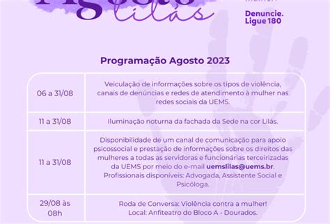 UEMS divulga programação da Campanha Agosto Lilás Dourados News