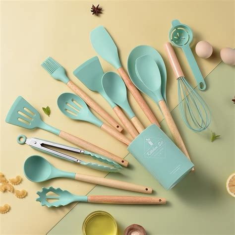 KIT de Utensílios Para Cozinha em Silicone e Bambu 12 Peças Shopee Brasil